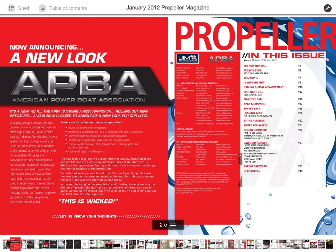 Tangkapan skrin Propeller Magazine - American Power Boat Association iPad 