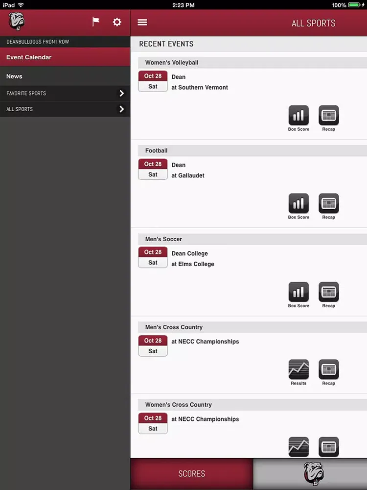 Ảnh chụp màn hình của DeanBulldogs Front Row iPad 