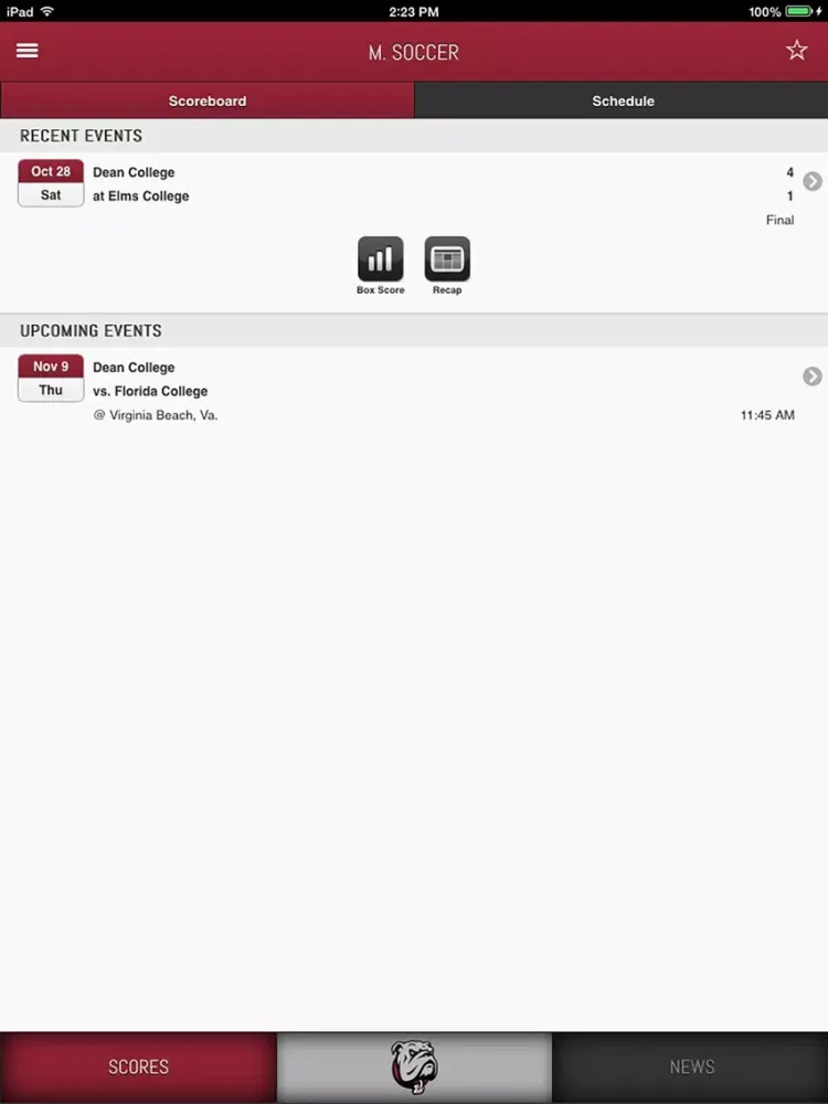 Ảnh chụp màn hình của DeanBulldogs Front Row iPad 