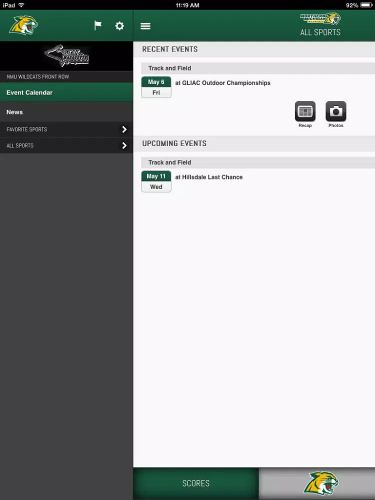 Zrzuty ekranu NMU Wildcats Front Row iPad 