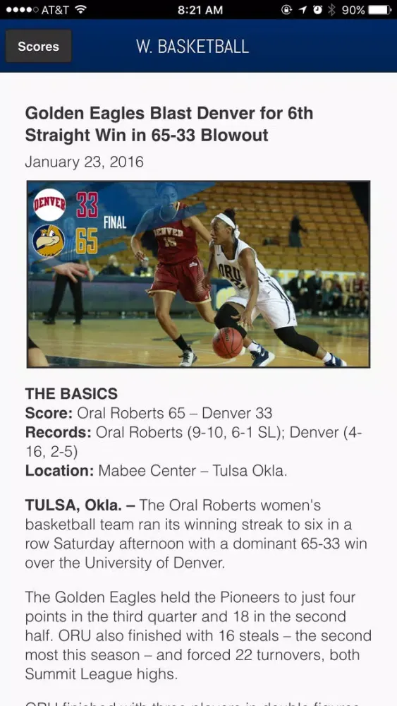 Capturas de pantalla de ORU Athletics Front Row