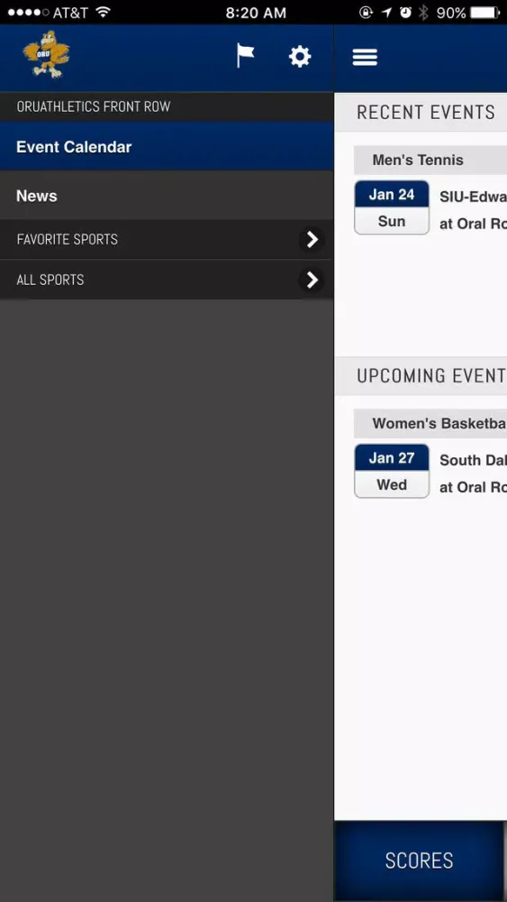 Capturas de pantalla de ORU Athletics Front Row
