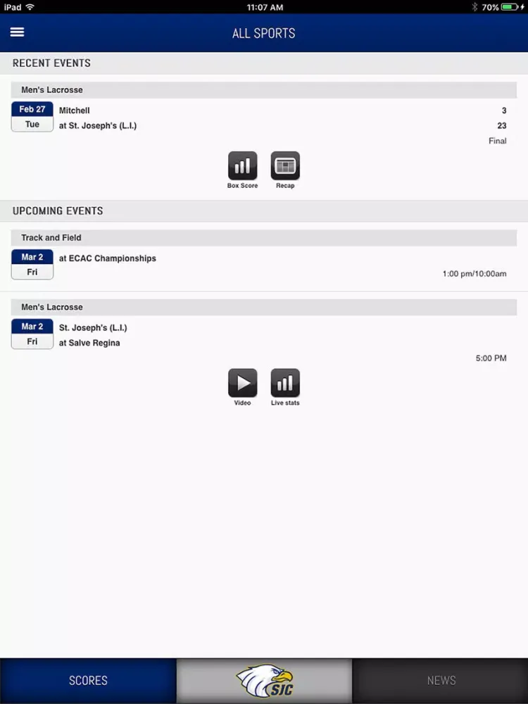 SJC Golden Eagles Front Row iPad  스크린샷