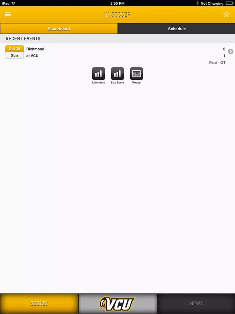 Tangkapan skrin VCU Rams Front Row iPad 