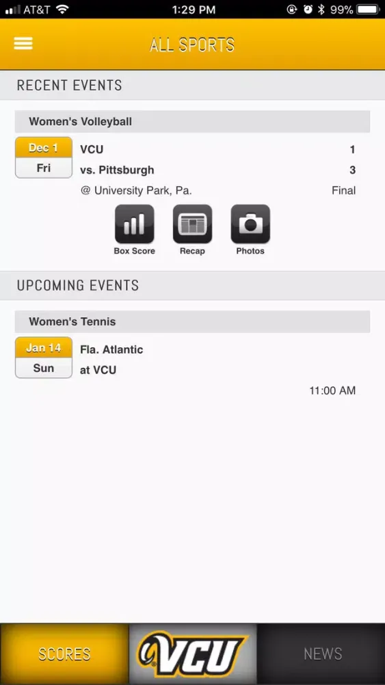 Tangkapan skrin VCU Rams Front Row