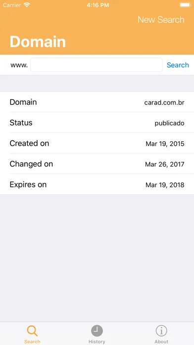 Capturas de tela do BR Domain Lookup