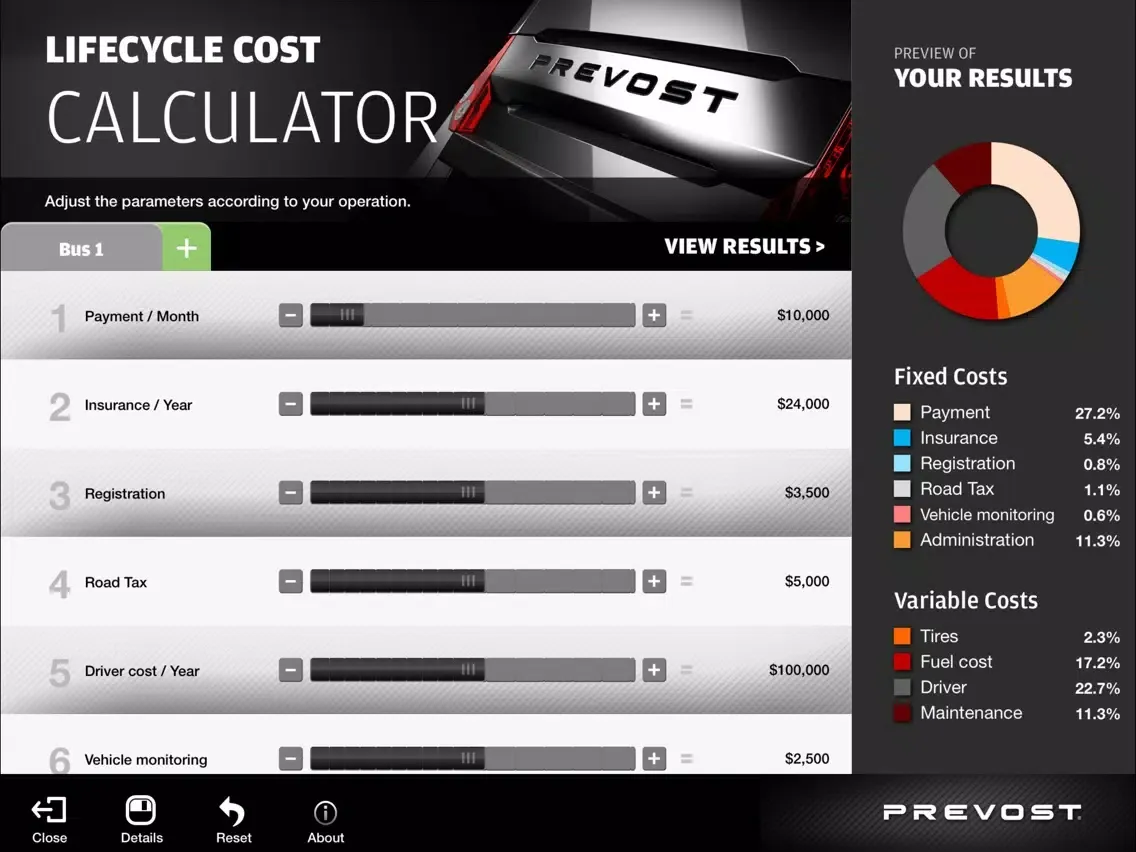 Captures d'écran de Prevost Life Cycle Cost Calculator iPad 