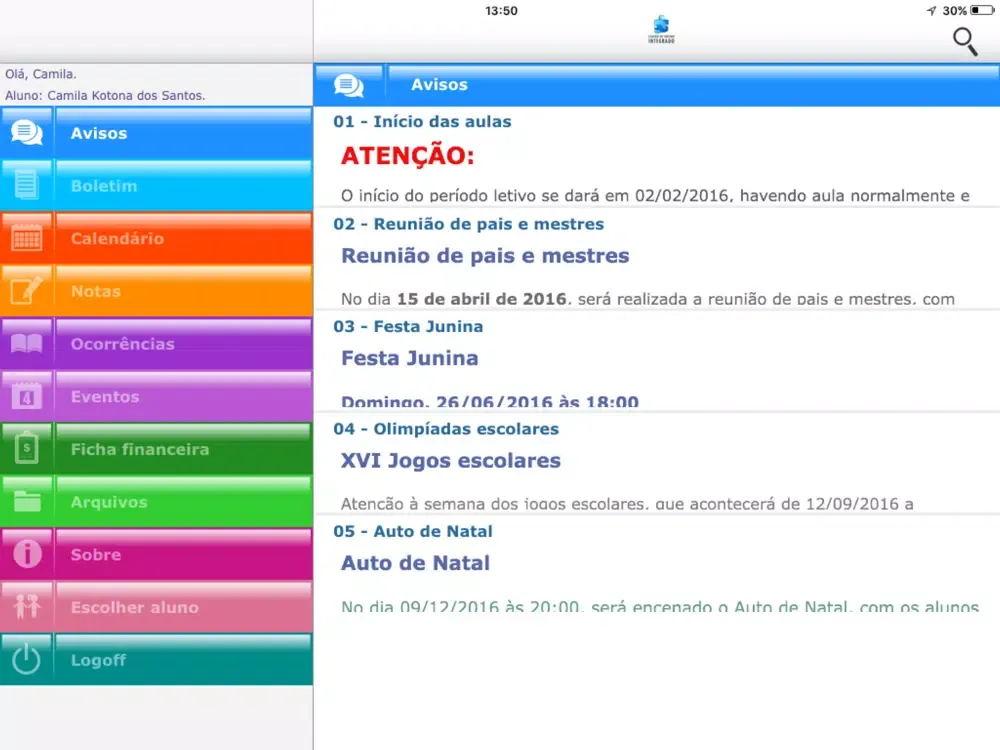 Screenshot di CEI Paraty iPad 