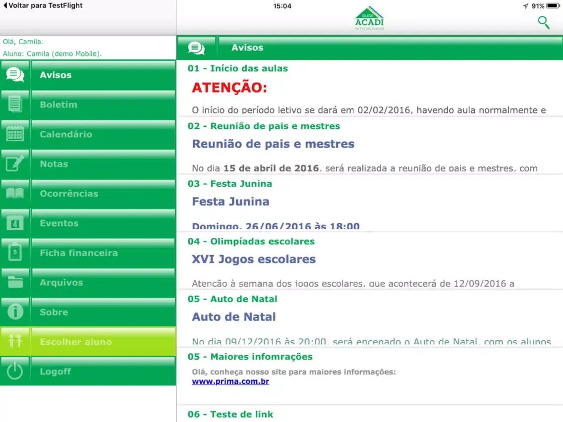 Colégio ACADI Monteiro Lobato iPad 應用截圖