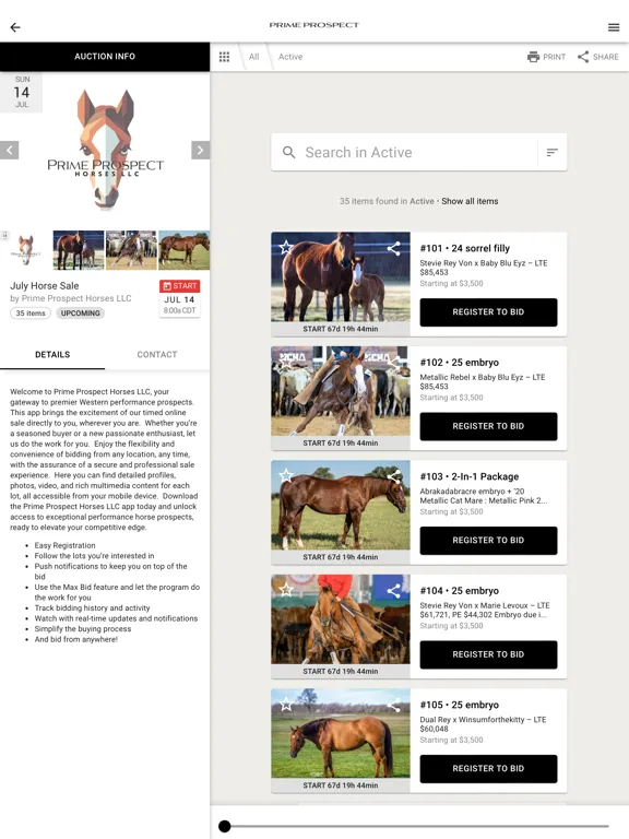 Tangkapan layar Prime Prospect Horses iPad 