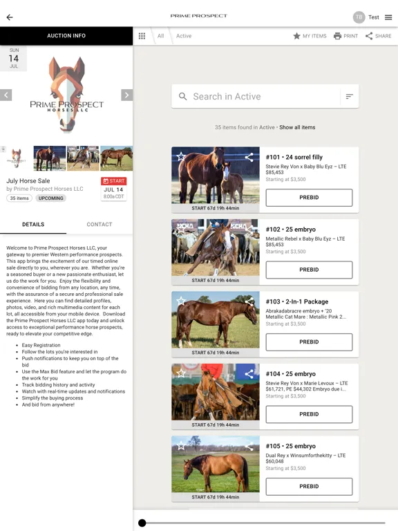 Tangkapan layar Prime Prospect Horses iPad 
