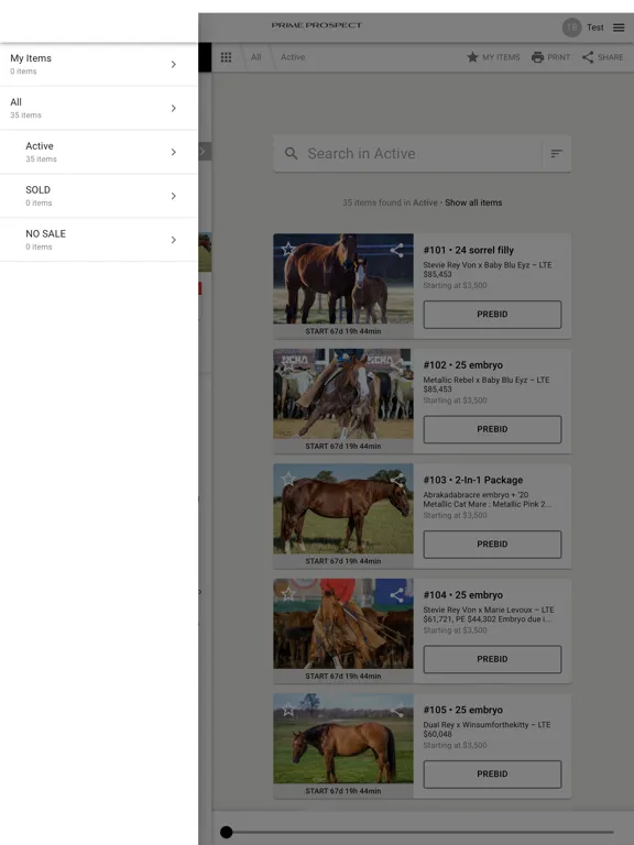 Tangkapan layar Prime Prospect Horses iPad 