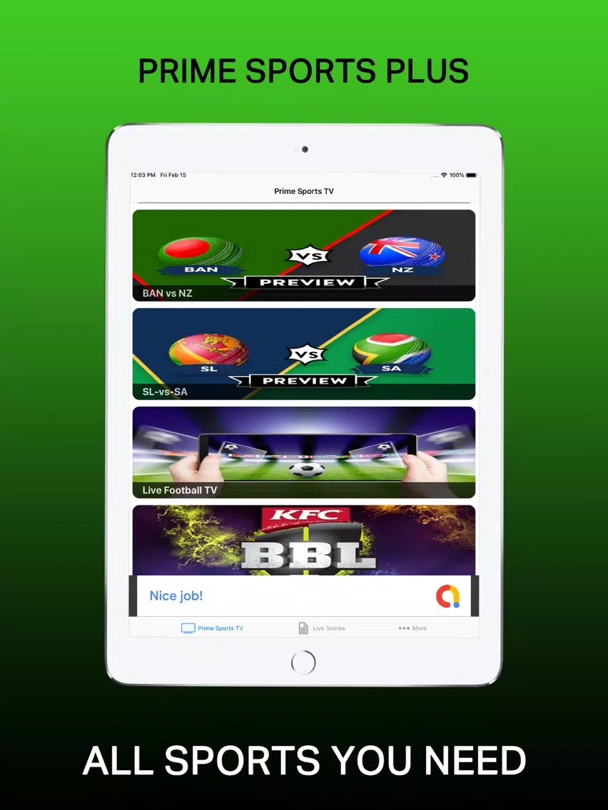 Ảnh chụp màn hình của Prime Sports Plus iPad 