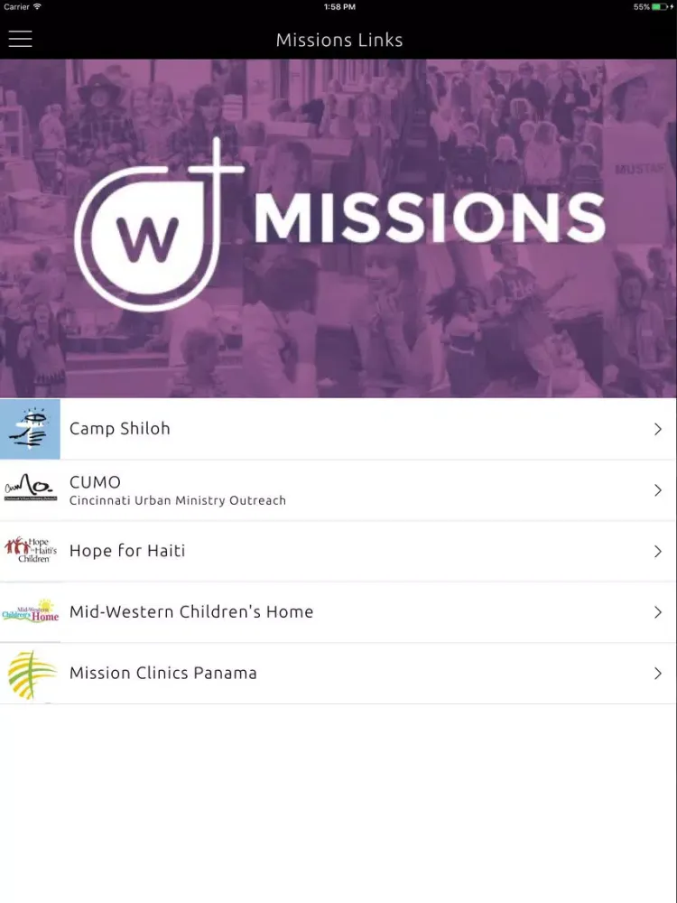 Tangkapan skrin Withamsville Church of Christ iPad 
