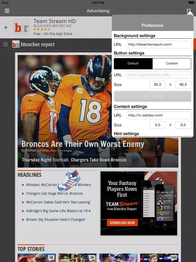 Tangkapan layar Adbutton iPad 