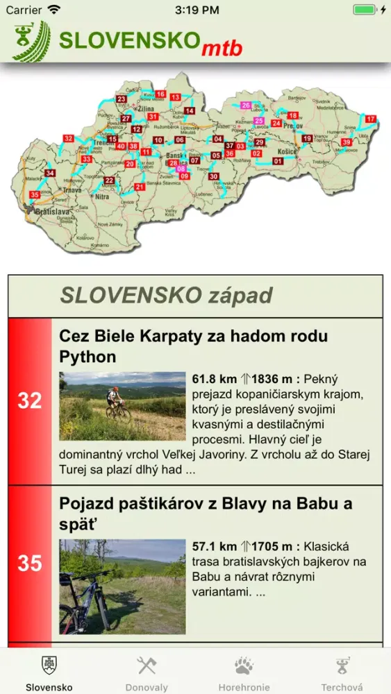 Ảnh chụp màn hình của Cyklotrasy Slovensko MTB