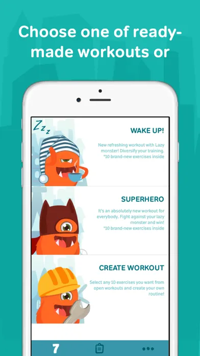 7 minute workouts with lazy monster PRO: daily fitness for kids and women سکرین شاٹس