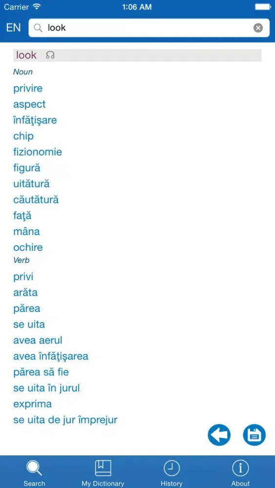 Ảnh chụp màn hình của Romanian <> English Dictionary + Vocabulary trainer