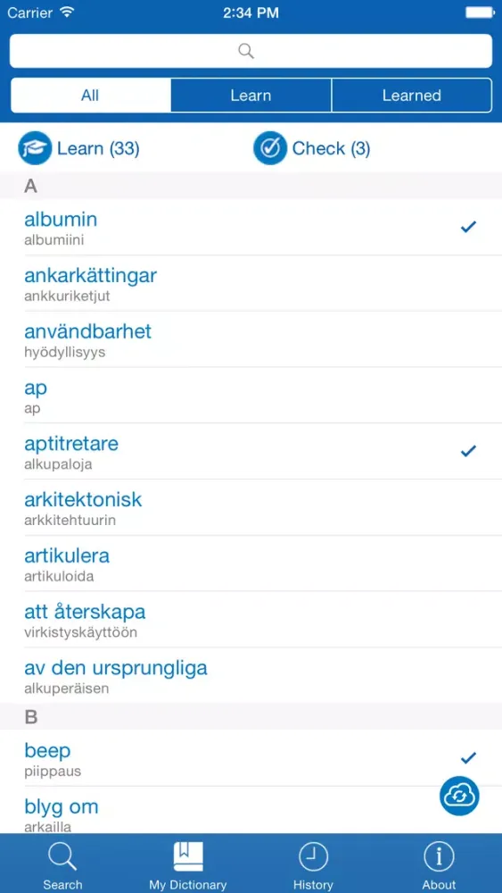 صور Swedish <> Finnish Dictionary + Vocabulary trainer