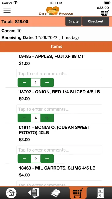 Capturas de tela do City Produce Mobile Ordering