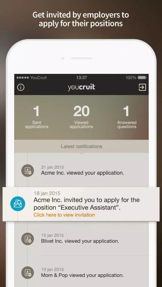 Скриншоты YouCruit - Notifications