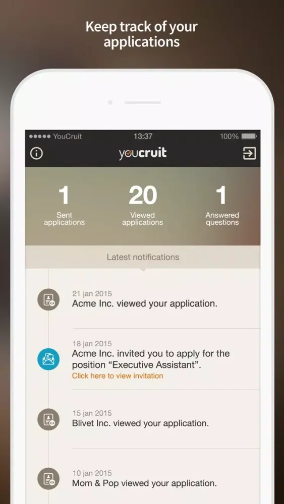 Скриншоты YouCruit - Notifications