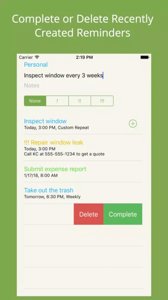 Zrzuty ekranu Rapid Reminders