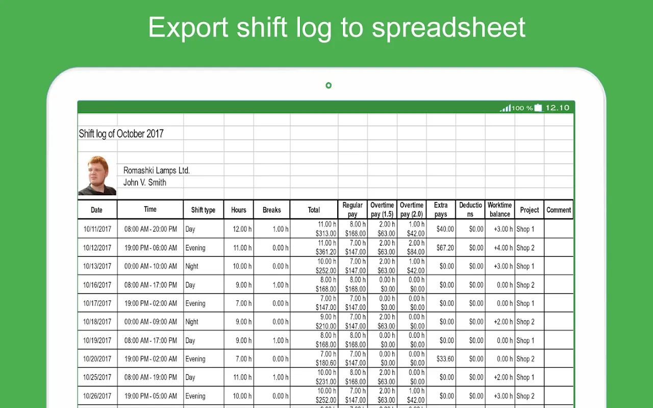 Green Timesheet Screenshots