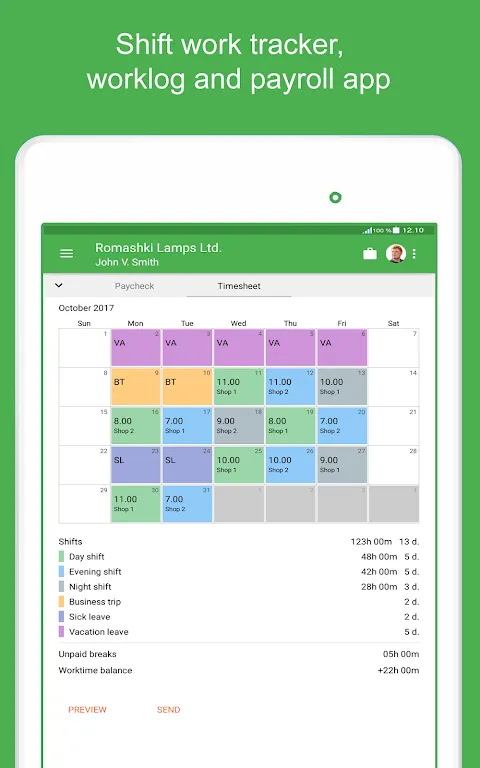 Green Timesheet Screenshots