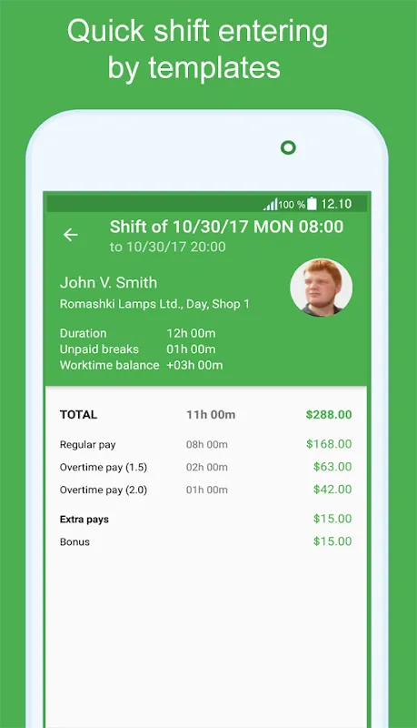 Green Timesheet Screenshots