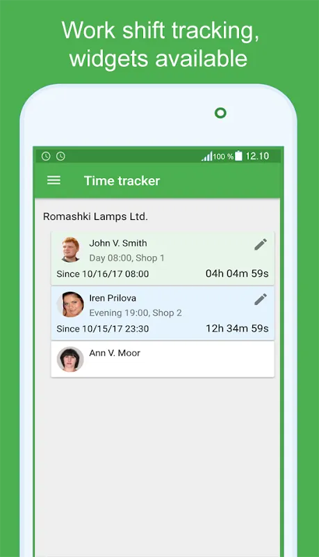 Green Timesheet Screenshots