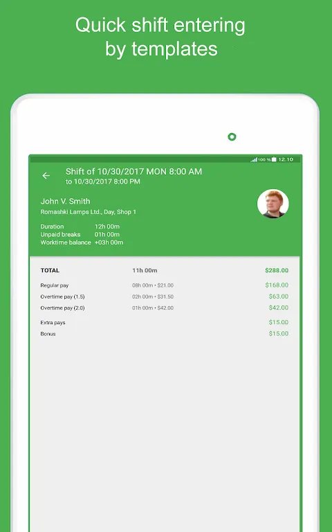 Green Timesheet Screenshots