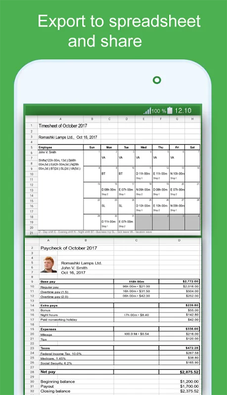 Green Timesheet Screenshots