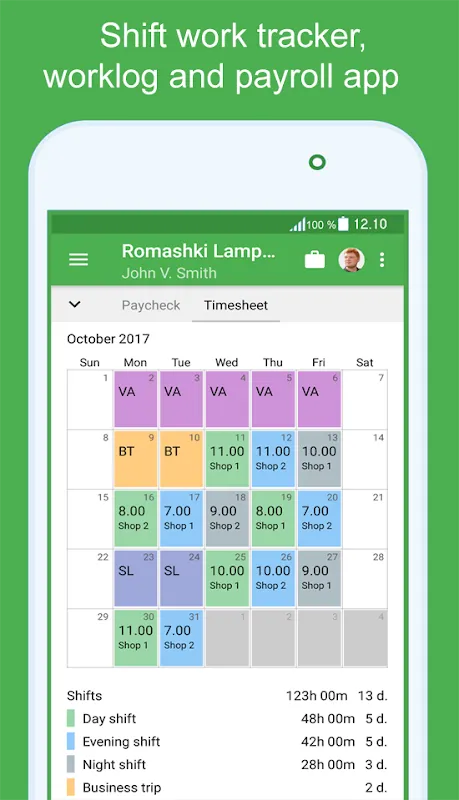 Green Timesheet Screenshots