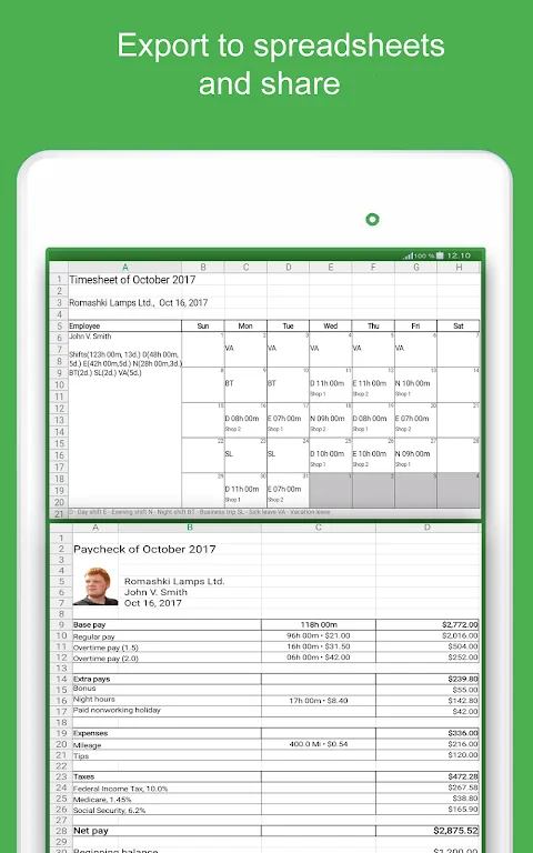 Green Timesheet Screenshots