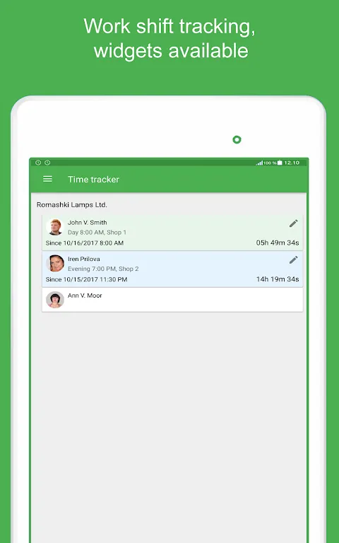 Green Timesheet Screenshots