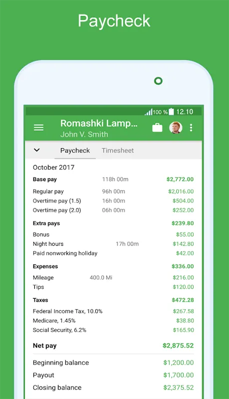 Green Timesheet Screenshots