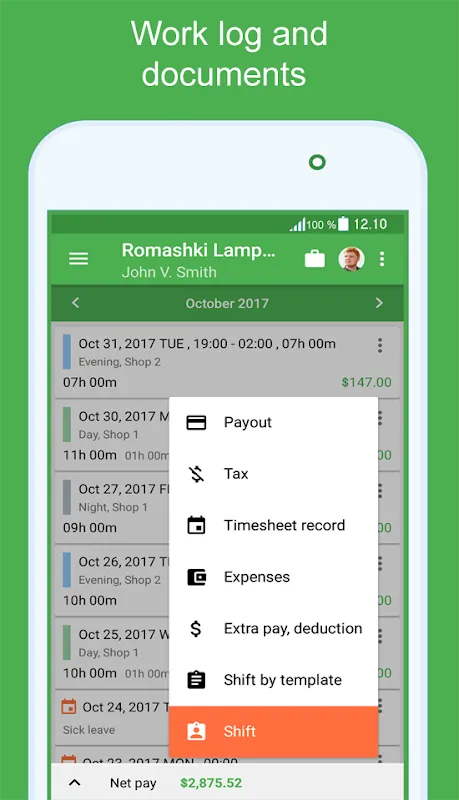 Green Timesheet Screenshots