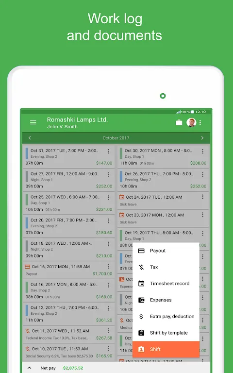 Green Timesheet Screenshots