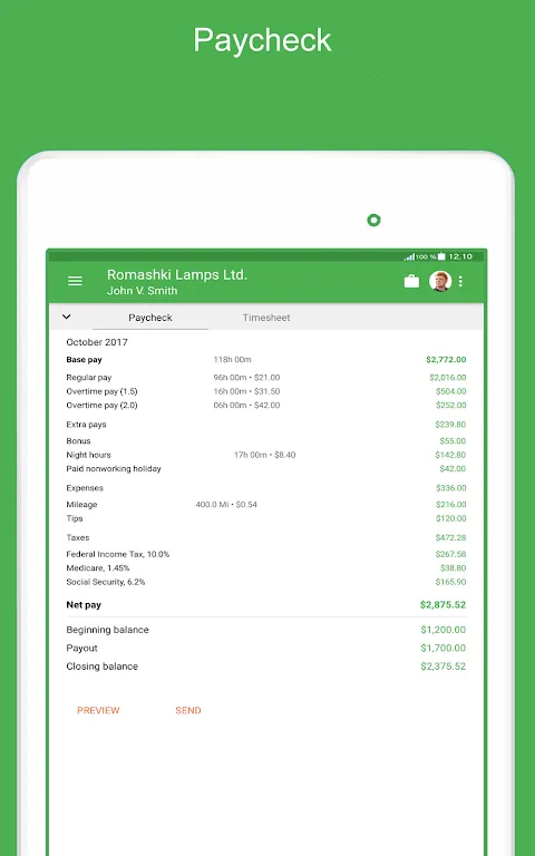 Green Timesheet Screenshots