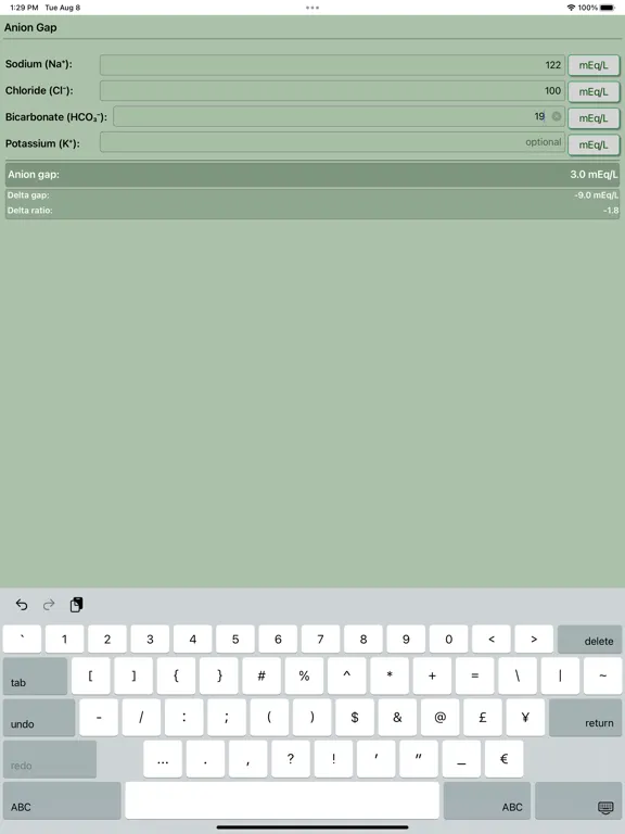 تصاویر Anion Gap Calculator Pro iPad 