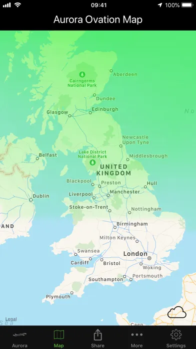 Ảnh chụp màn hình của AuroraWatch UK Aurora Alerts