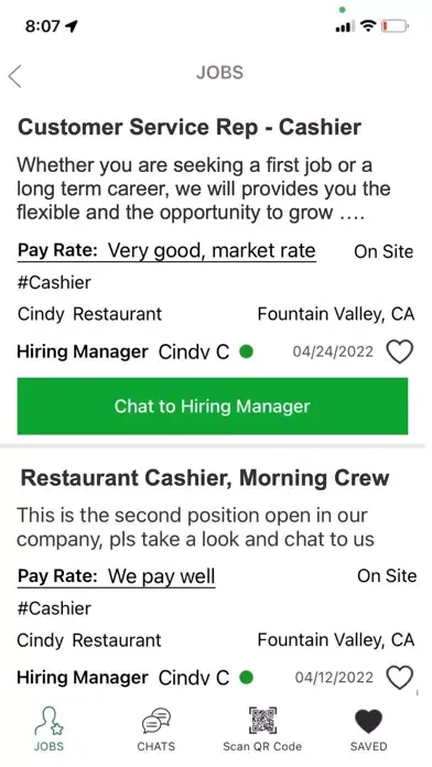 Capturas de pantalla de Hiring.chat - find local jobs