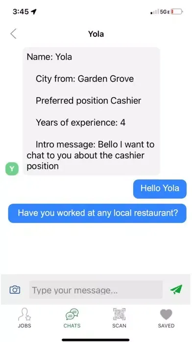 Capturas de pantalla de Hiring.chat - find local jobs