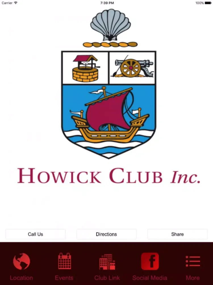 Tangkapan layar Howick Club iPad 