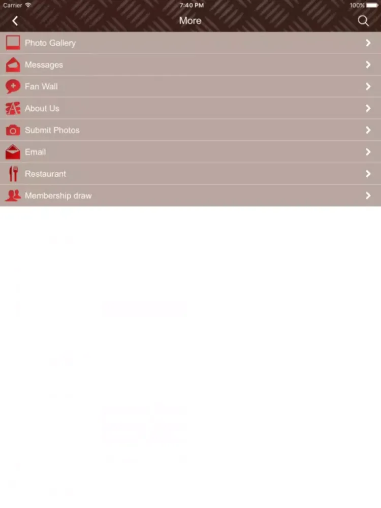 Tangkapan layar Howick Club iPad 