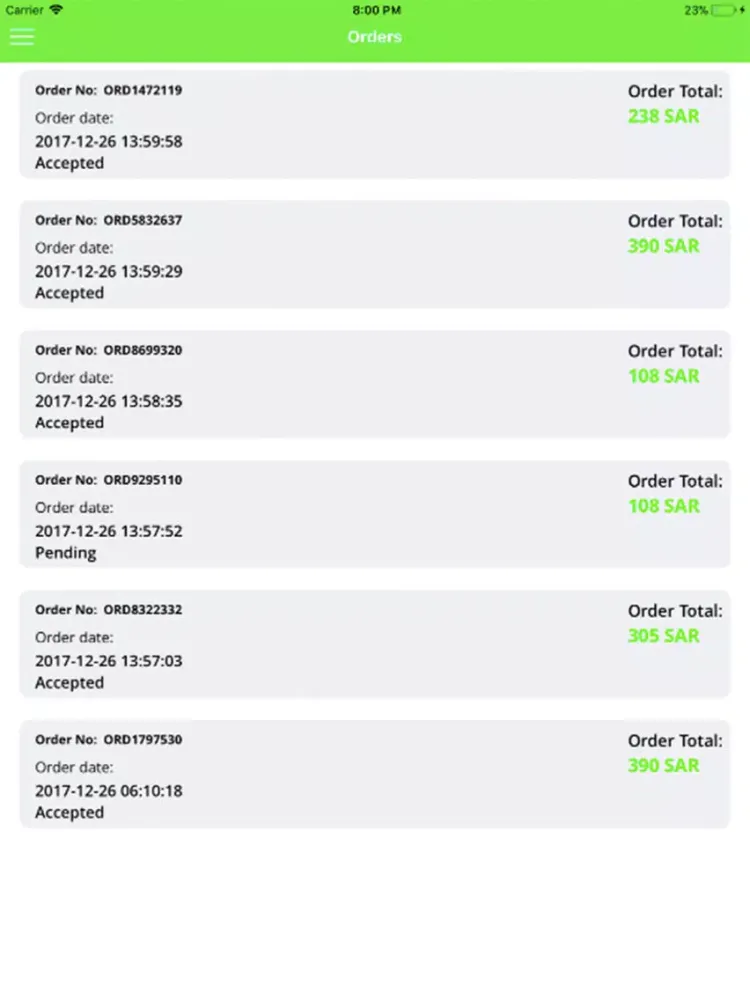 Capturas de tela do Order taking app iPad 