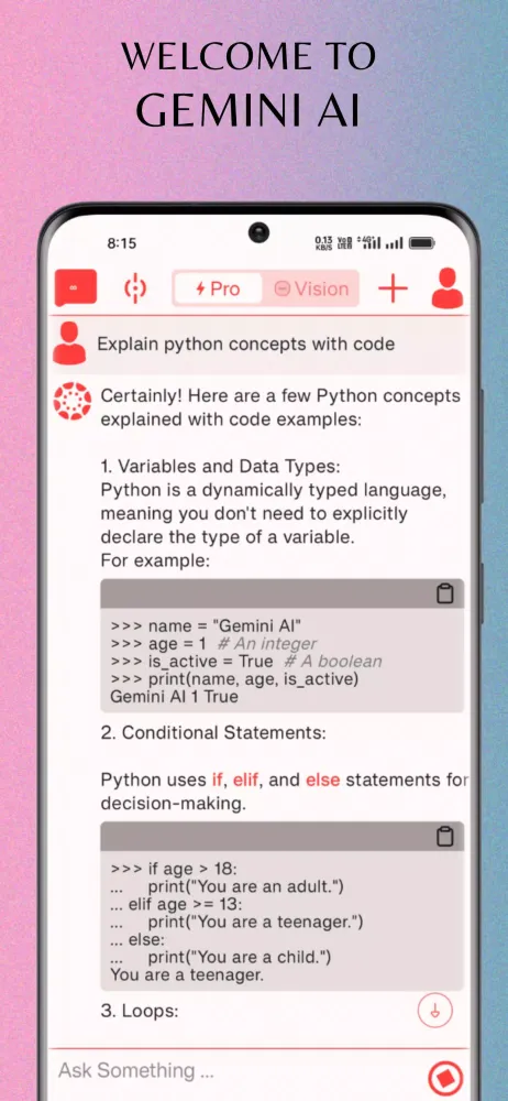 Screenshot di Gemini AI