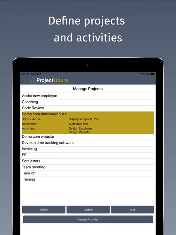 Project Hours Time Tracking iPad  Screenshots