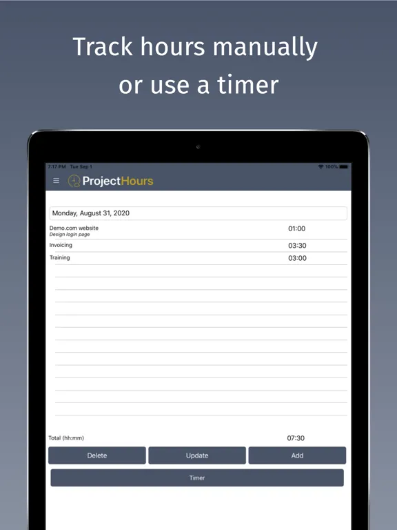 Project Hours Time Tracking iPad  Screenshots